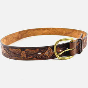 Vintage 32" Brown Leather Hand Tooled Eagle Floral Embossed Western Cowboy Belt